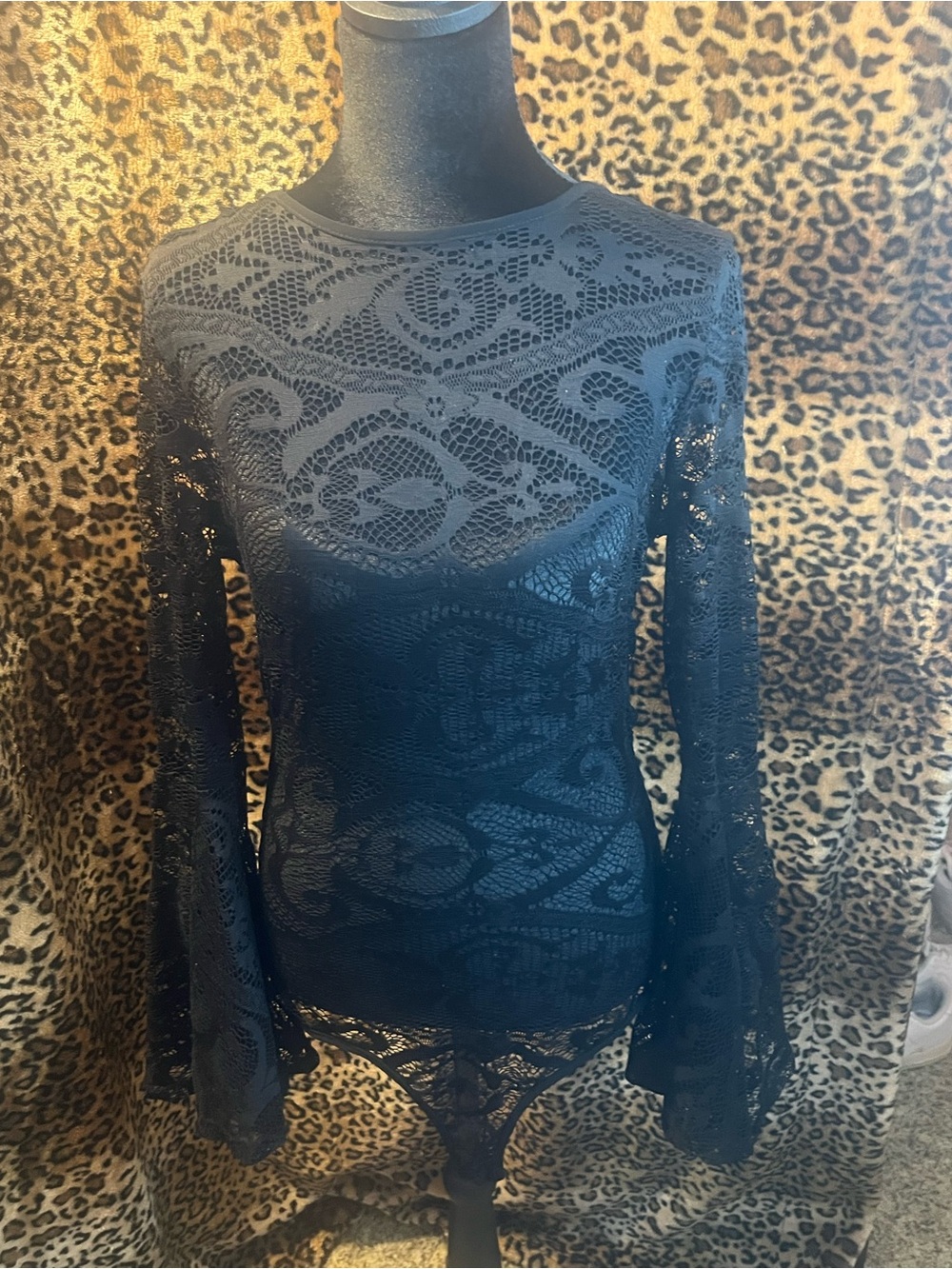 Gothic Vamp Black Lace Bodysuit